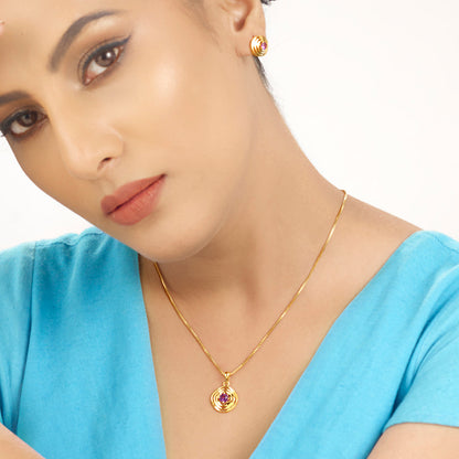 Solar Amethyst Gold Pendant Set
