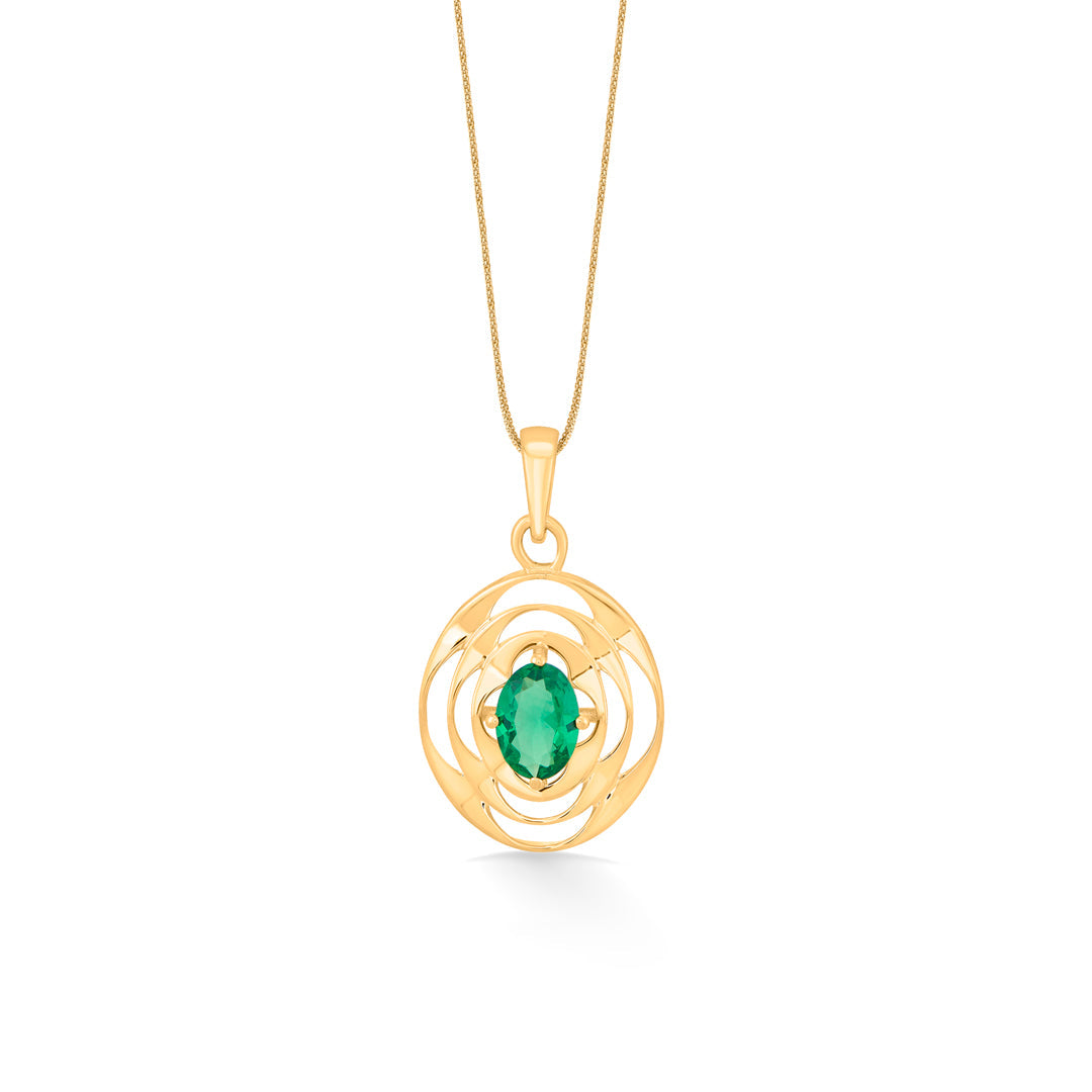 rounded emerald gold pendant set