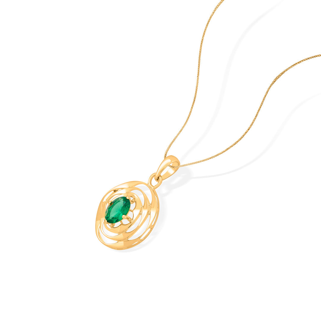 rounded emerald gold pendant set