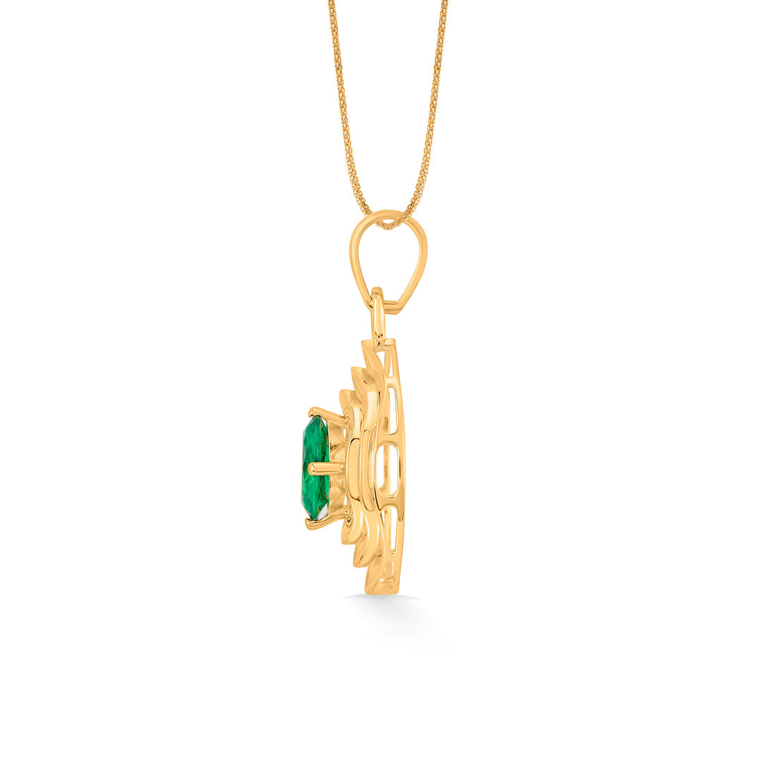 rounded emerald gold pendant set
