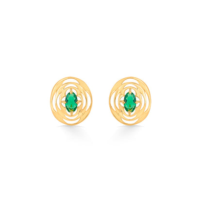 Rounded Emerald Gold Pendant Set