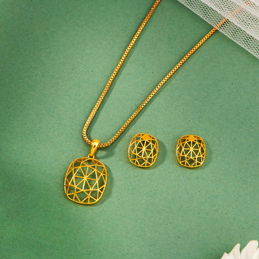Sunburst Frame Gold Pendant Set