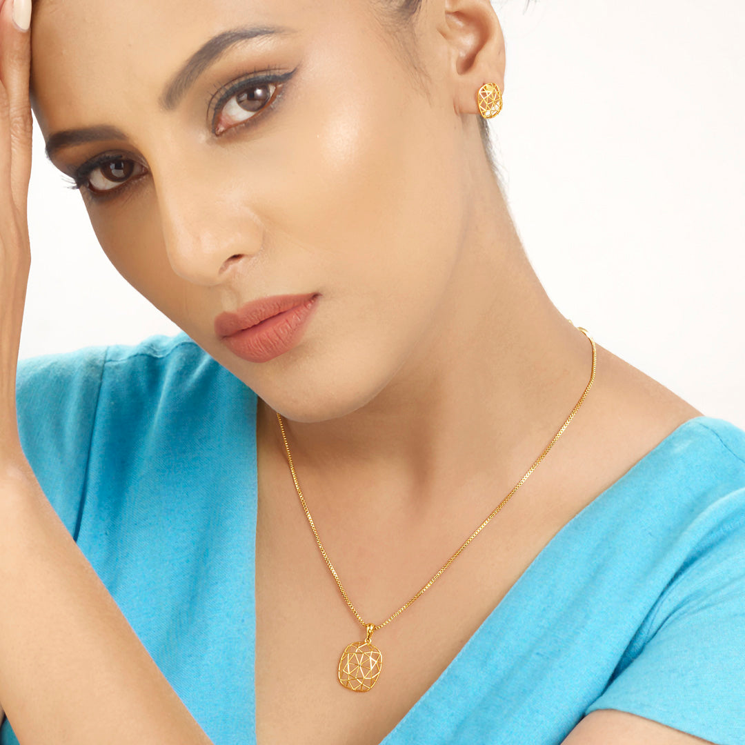 Sunburst Frame Gold Pendant Set