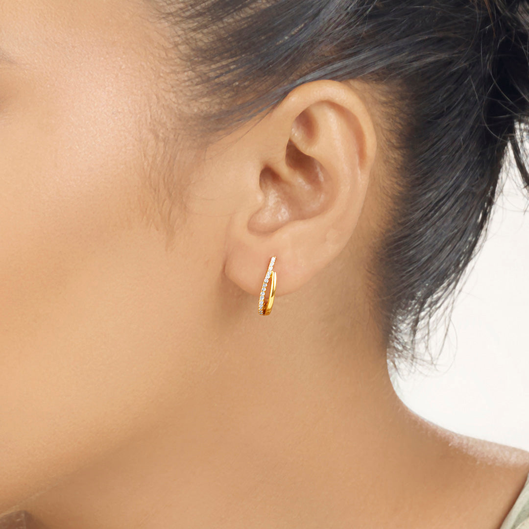 dazzle edge hoop & huggie gold earring