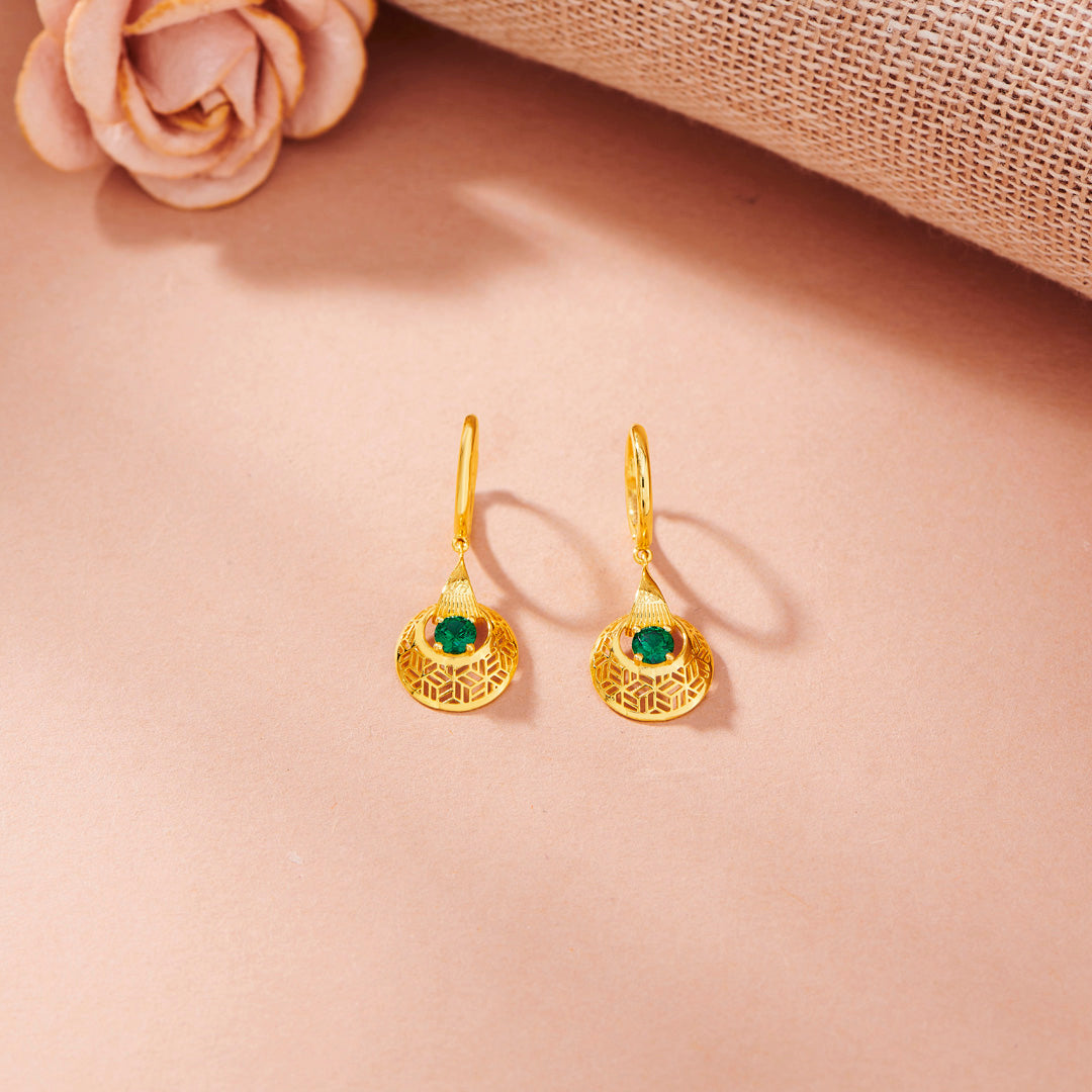 emerald sunburst hoop & huggie gold earring
