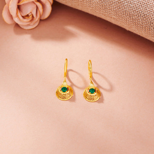 Emerald Sunburst Hoop & Huggie Gold Earring