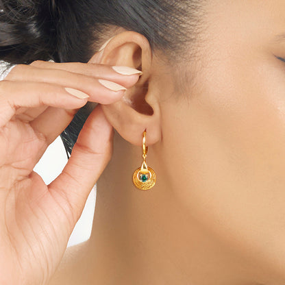 Emerald Sunburst Hoop & Huggie Gold Earring