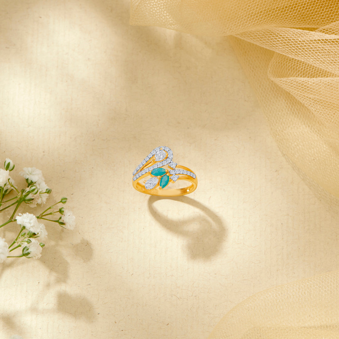 Blue Cascade Gold Fashion Ring For Women