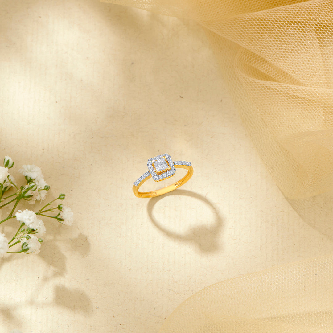 Classic Square Gold Engagement Ring For Women