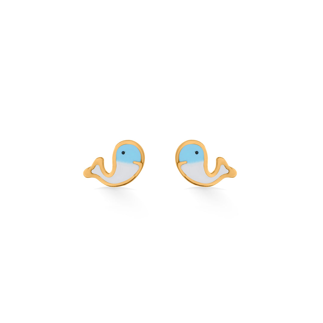 deep blue whale gold stud earring for kids