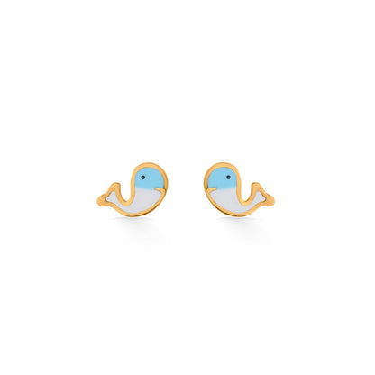 Deep Blue Whale Gold Stud Earring For Kids