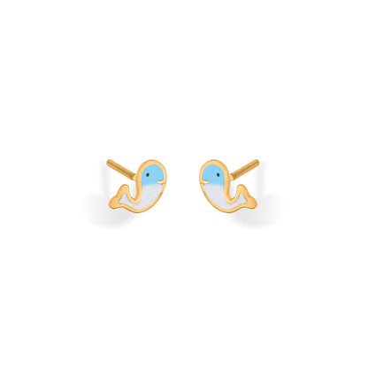 Deep Blue Whale Gold Stud Earring For Kids