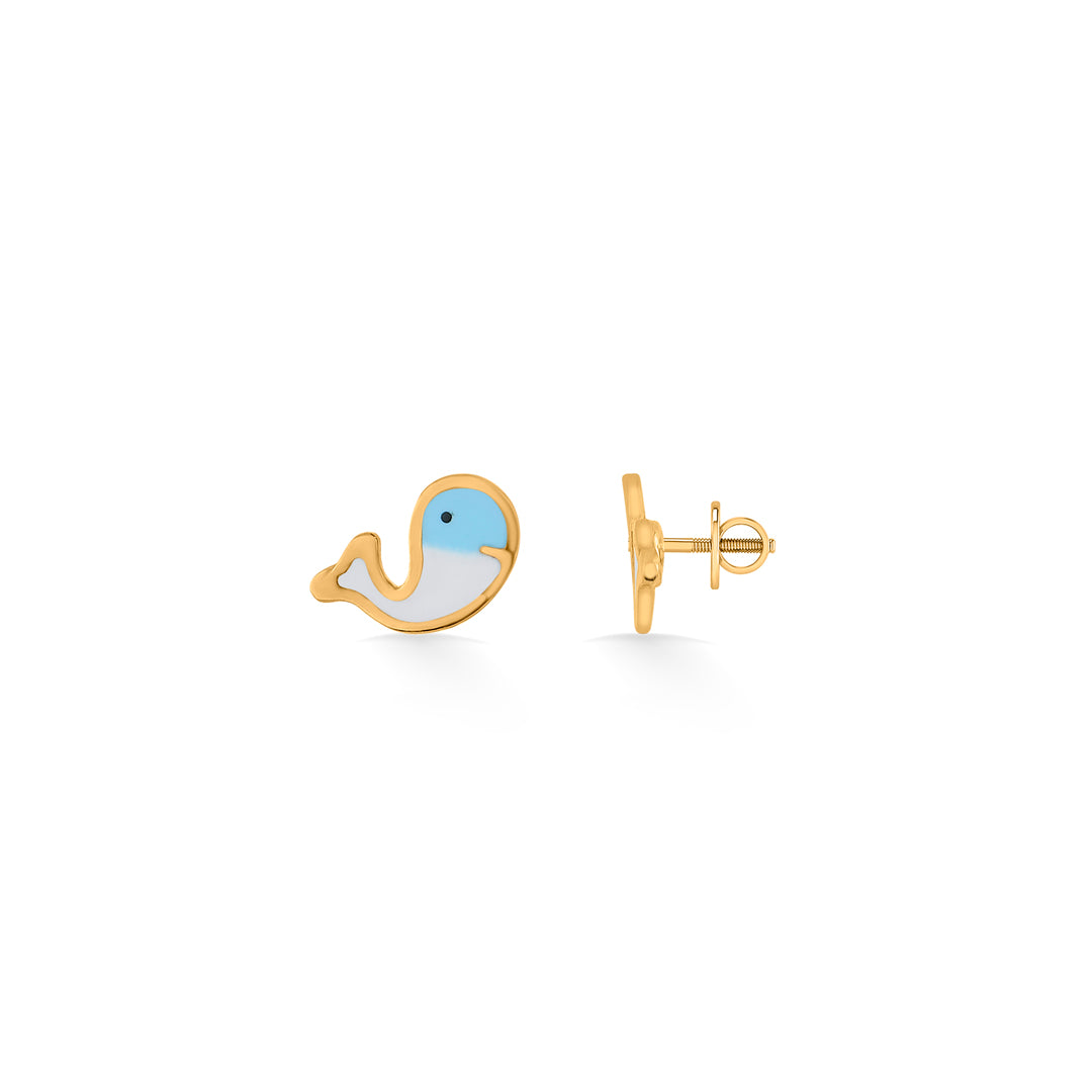 deep blue whale gold stud earring for kids