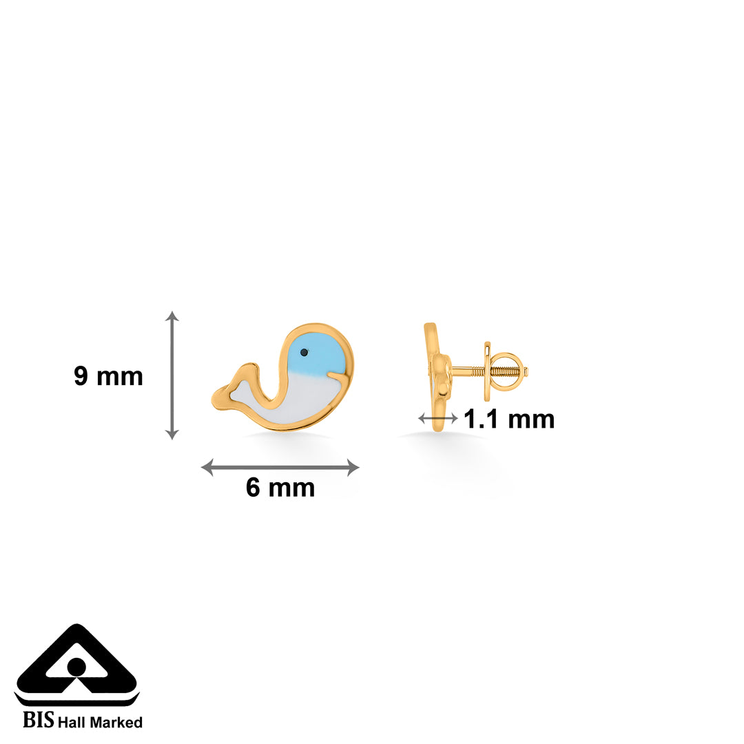 deep blue whale gold stud earring for kids