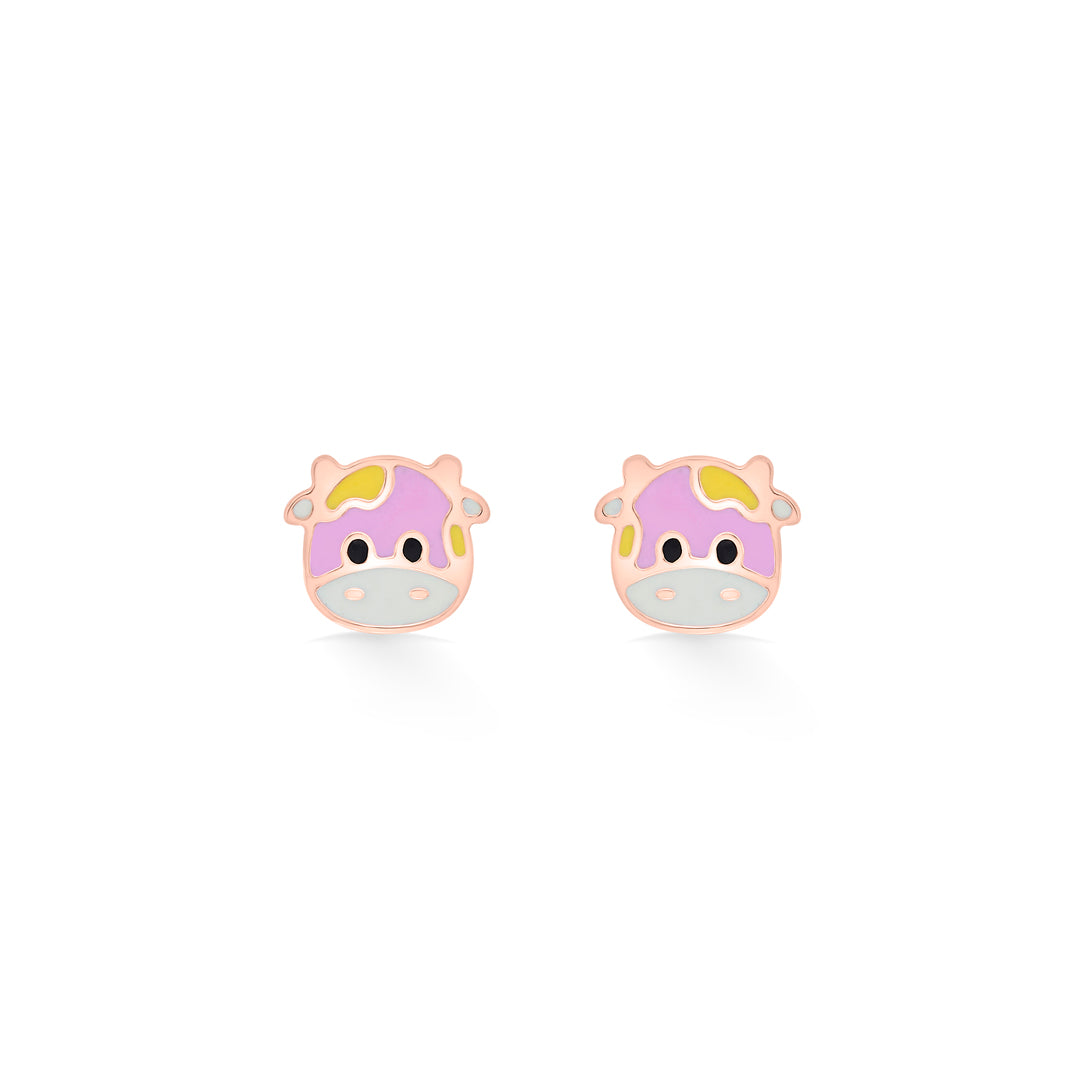 Fluffy Cow Gold Stud Earring For Kids