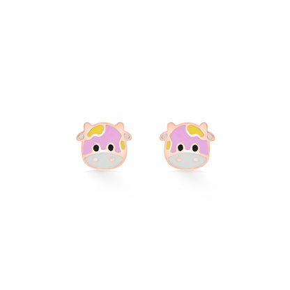 Fluffy Cow Gold Stud Earring For Kids