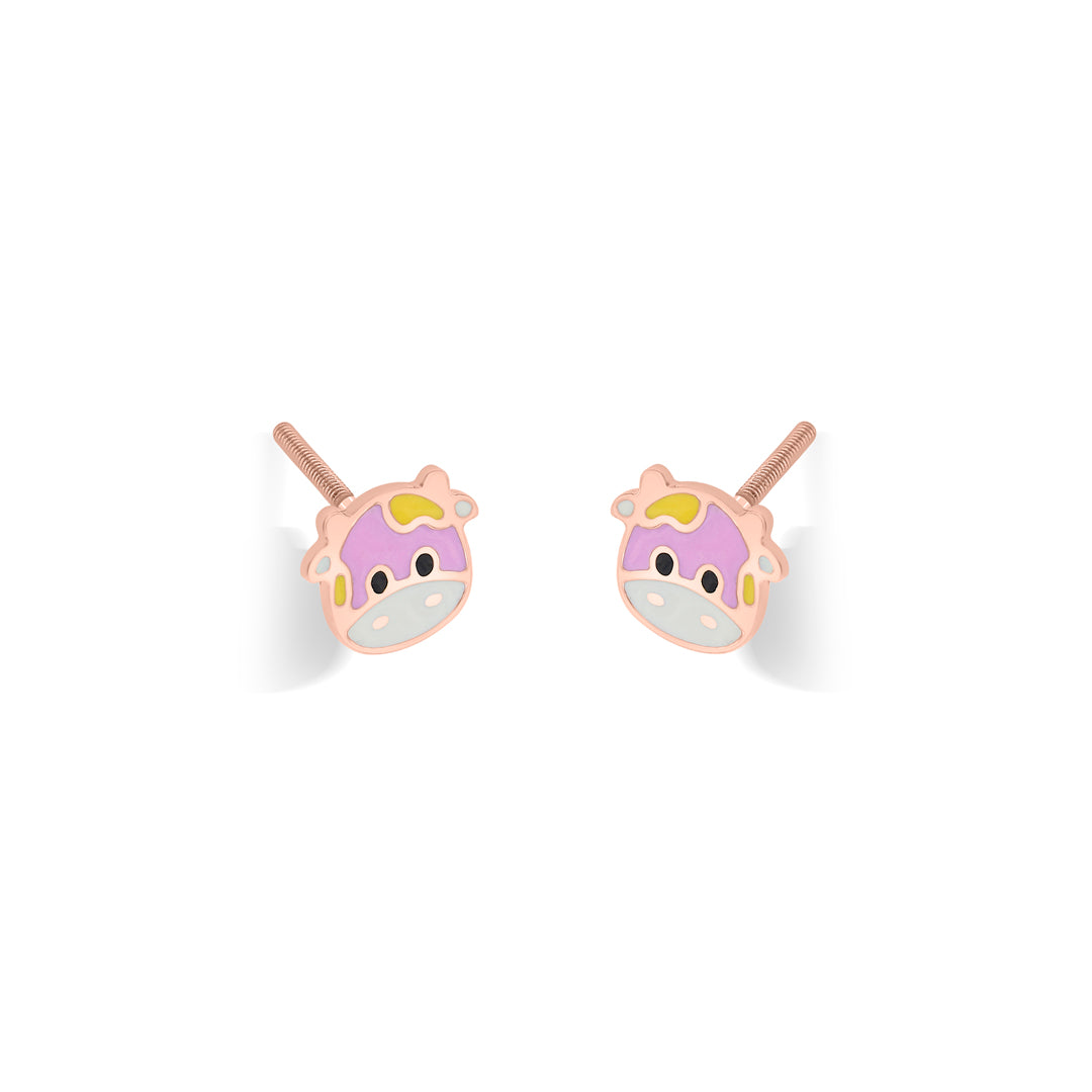 fluffy cow gold stud earring for kids
