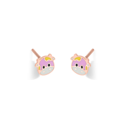 Fluffy Cow Gold Stud Earring For Kids