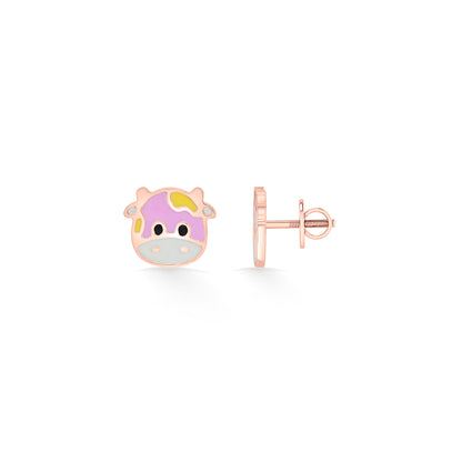 Fluffy Cow Gold Stud Earring For Kids