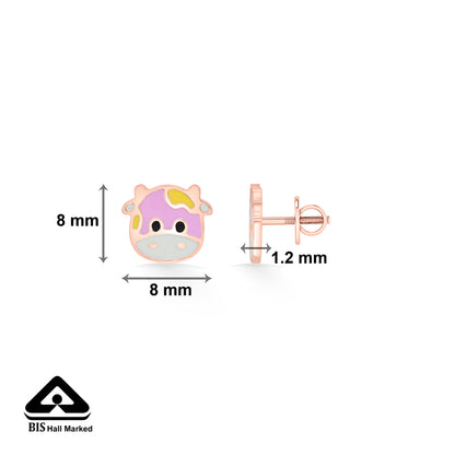 Fluffy Cow Gold Stud Earring For Kids