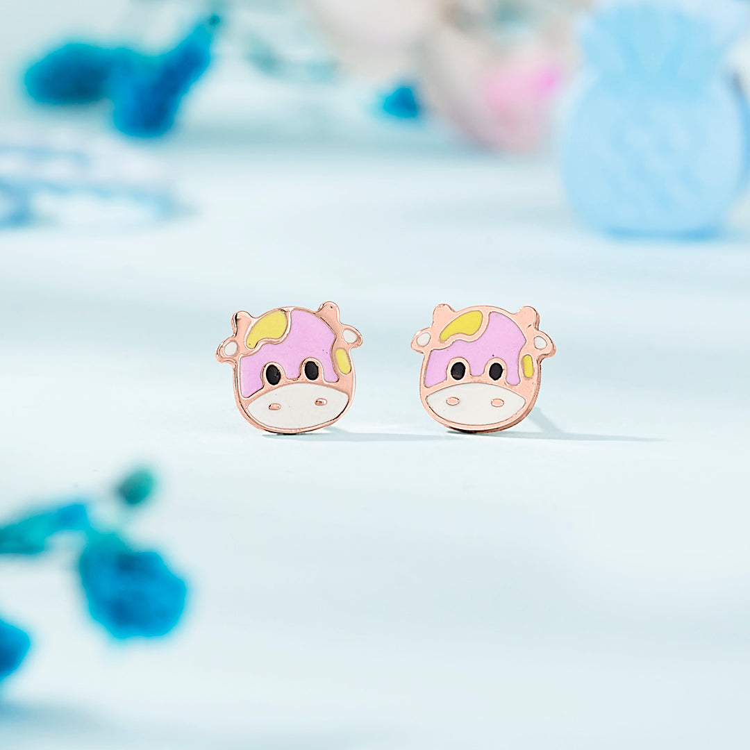 Fluffy Cow Gold Stud Earring For Kids