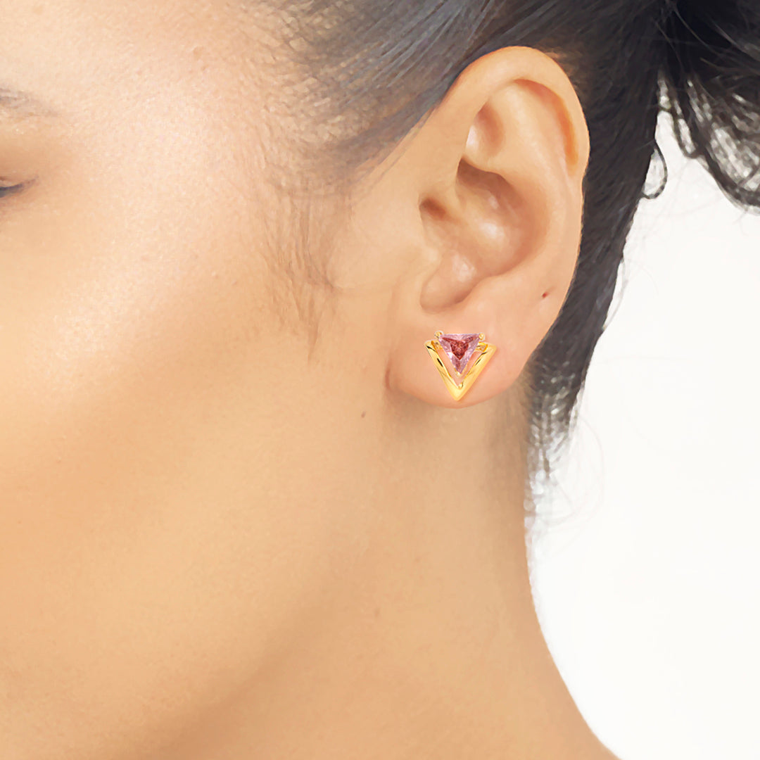 blush trigon stud gold earring