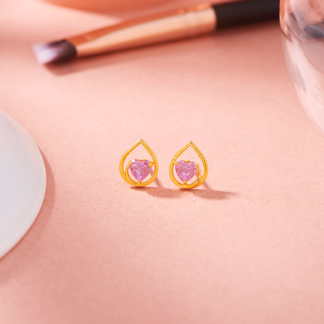 pink willow stud gold earring