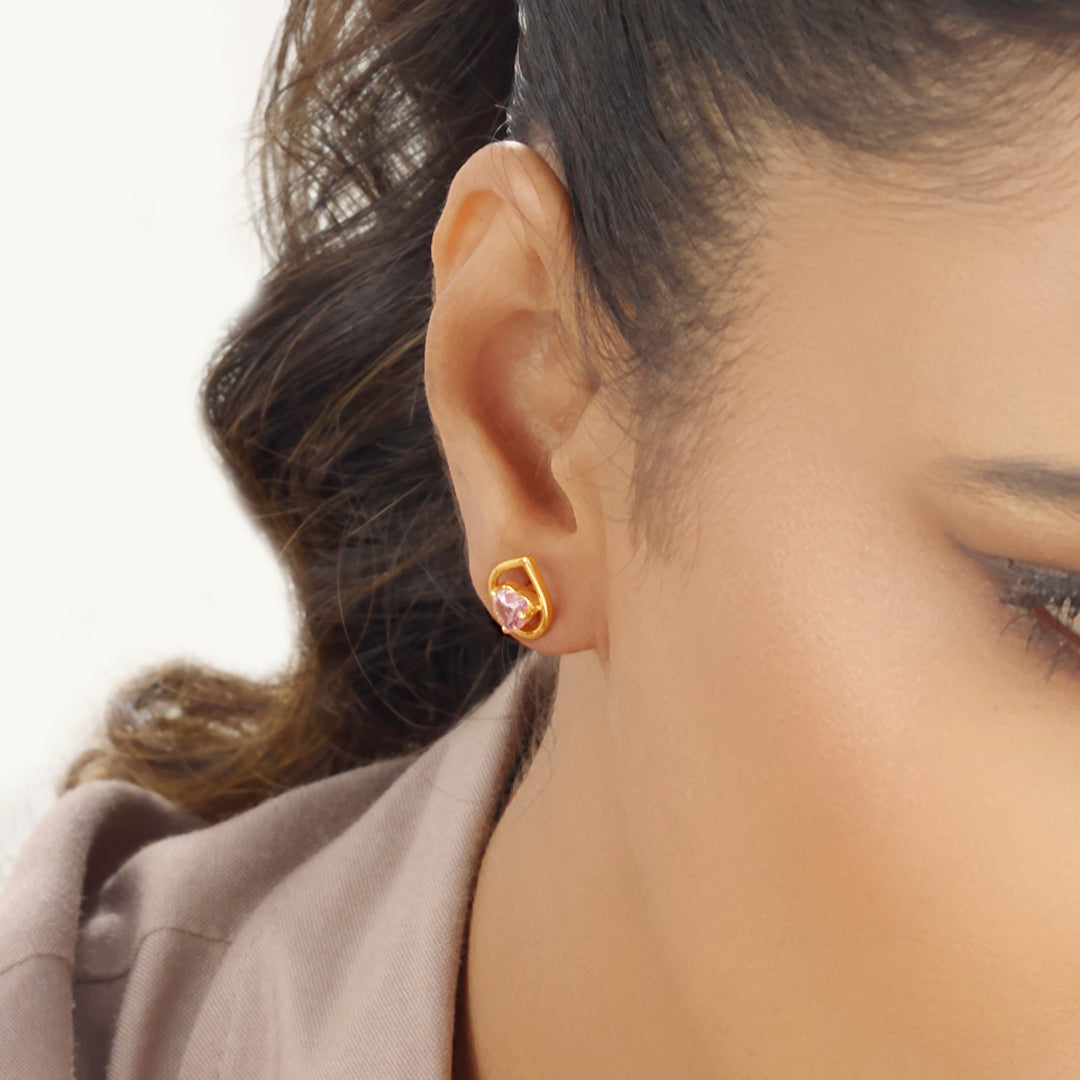 pink willow stud gold earring