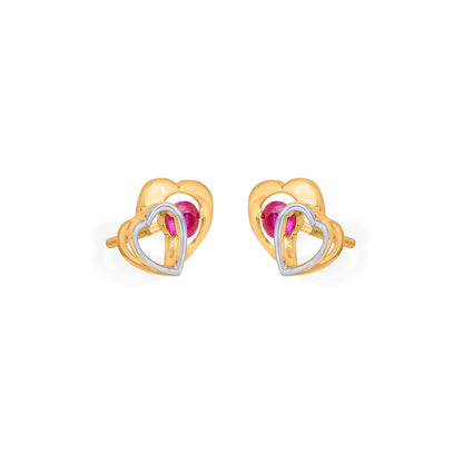 Rosy Hearts Stud Gold Earring