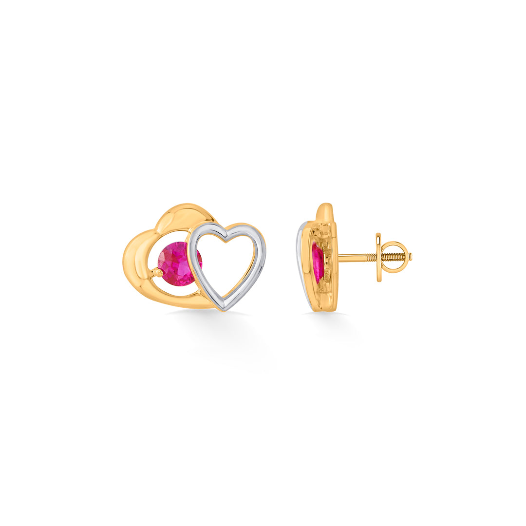 rosy hearts stud gold earring