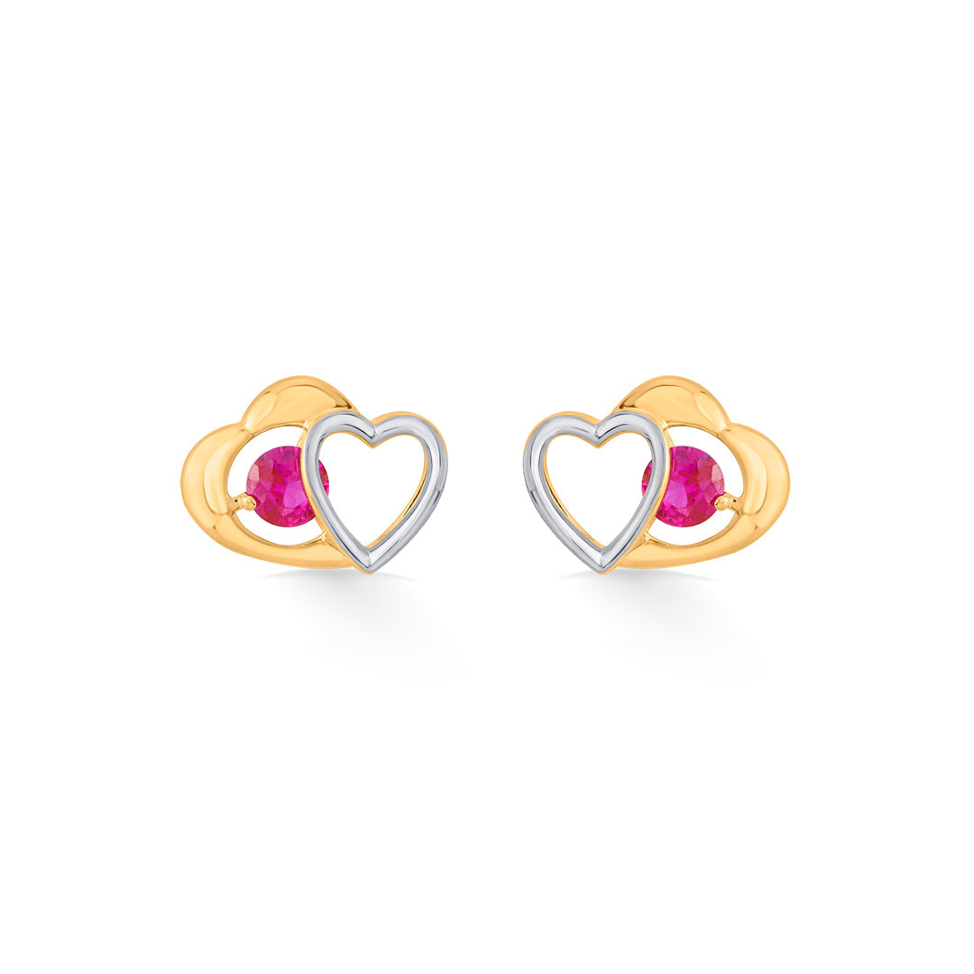 rosy hearts stud gold earring