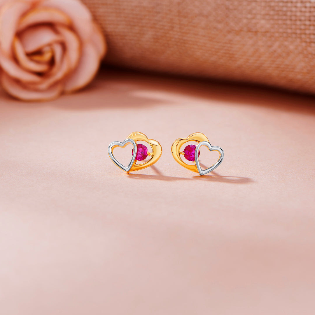 rosy hearts stud gold earring