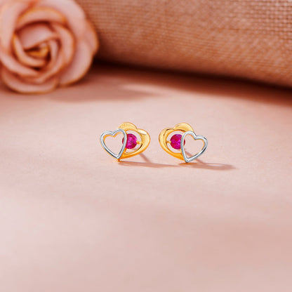 Rosy Hearts Stud Gold Earring