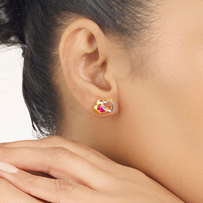 Rosy Hearts Stud Gold Earring