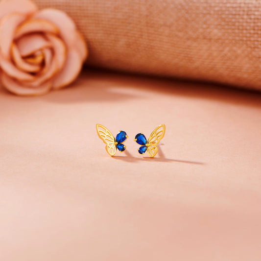 Sapphire Wing Stud Gold Earring