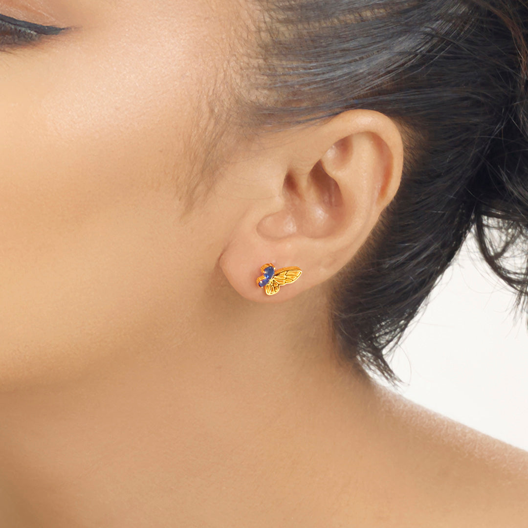 Sapphire Wing Stud Gold Earring