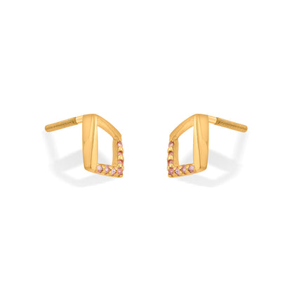 Halo Rhombus Stud Gold Earring