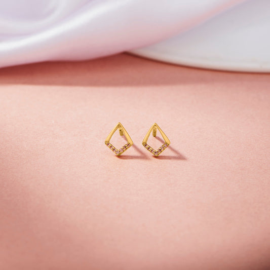 Halo Rhombus Stud Gold Earring