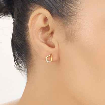 Halo Rhombus Stud Gold Earring