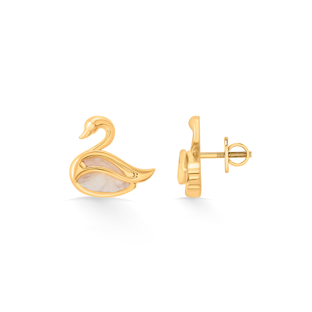 moon swan stud gold earring