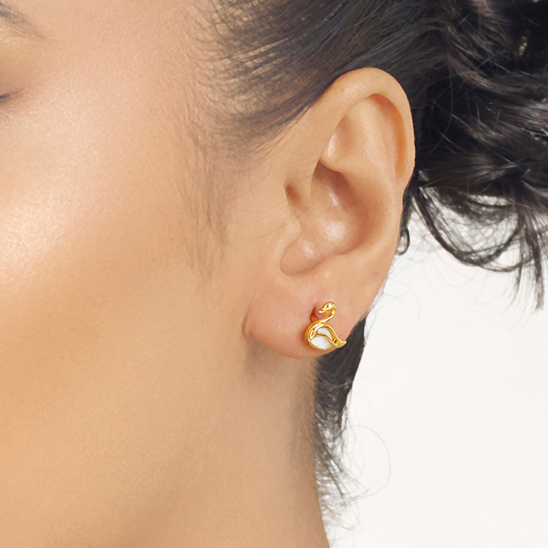 moon swan stud gold earring
