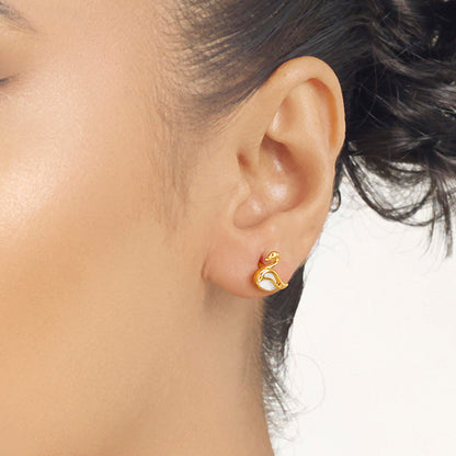 Moon Swan Stud Gold Earring