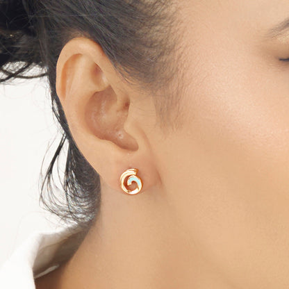 Aqua Ripple Stud Gold Earring