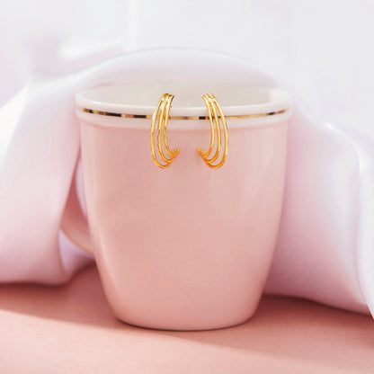 Triple Crescent Hoops & Huggies Gold Earring