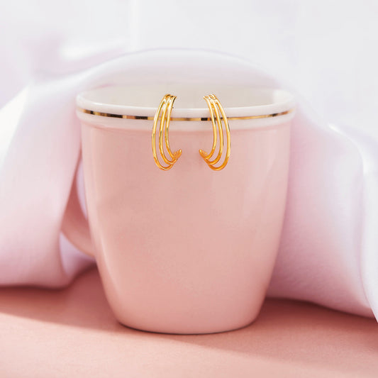 Triple Crescent Hoops & Huggies Gold Earring