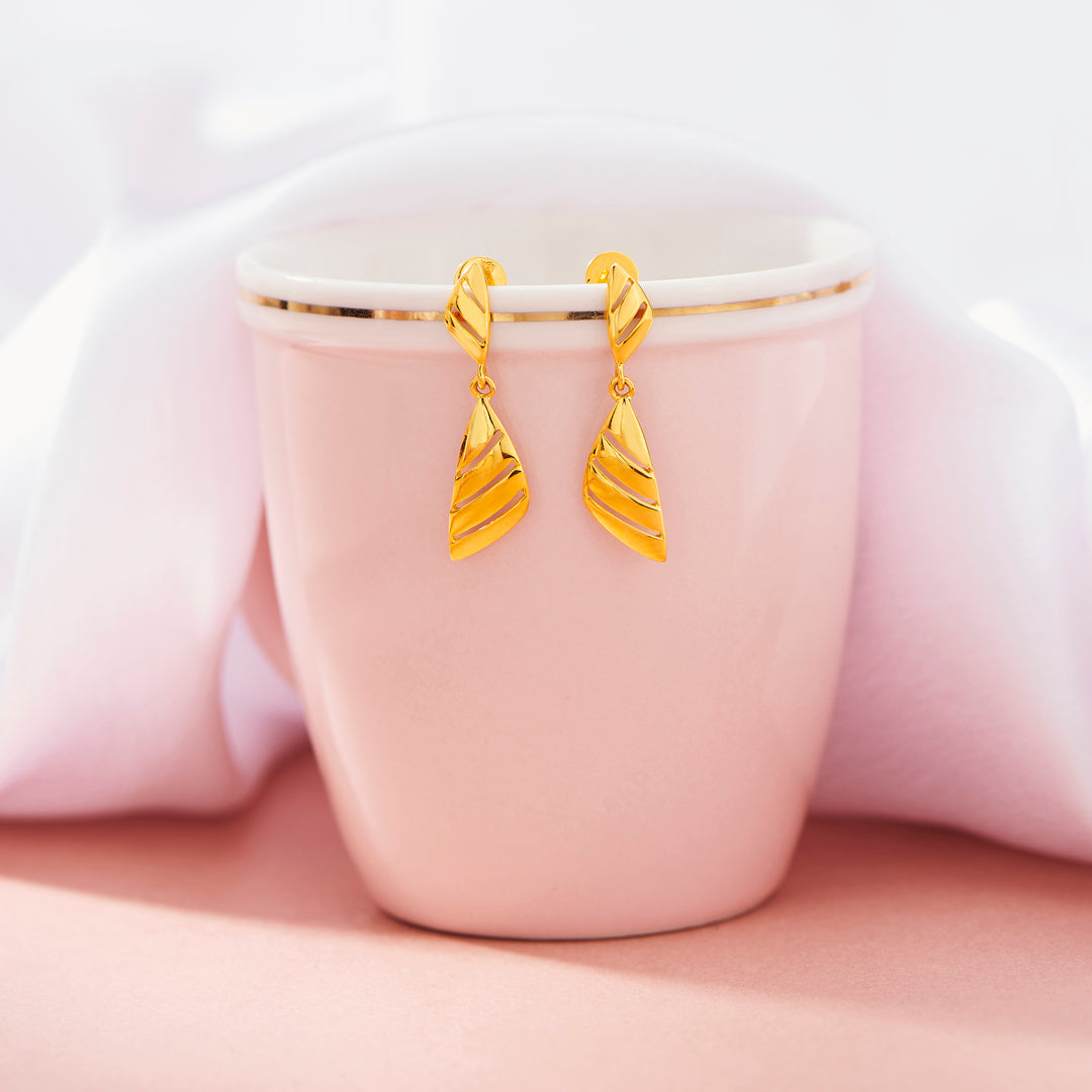 sunlit fronds drops & dangler gold earring