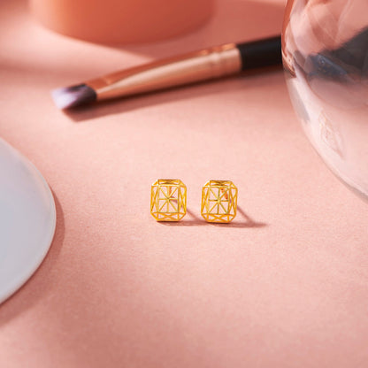 Emerald Frame Stud Gold Earring
