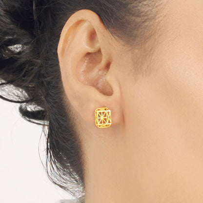 Emerald Frame Stud Gold Earring