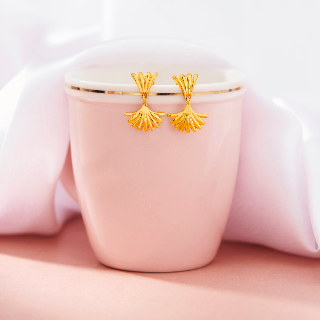 sunray bloom drops & dangler gold earring