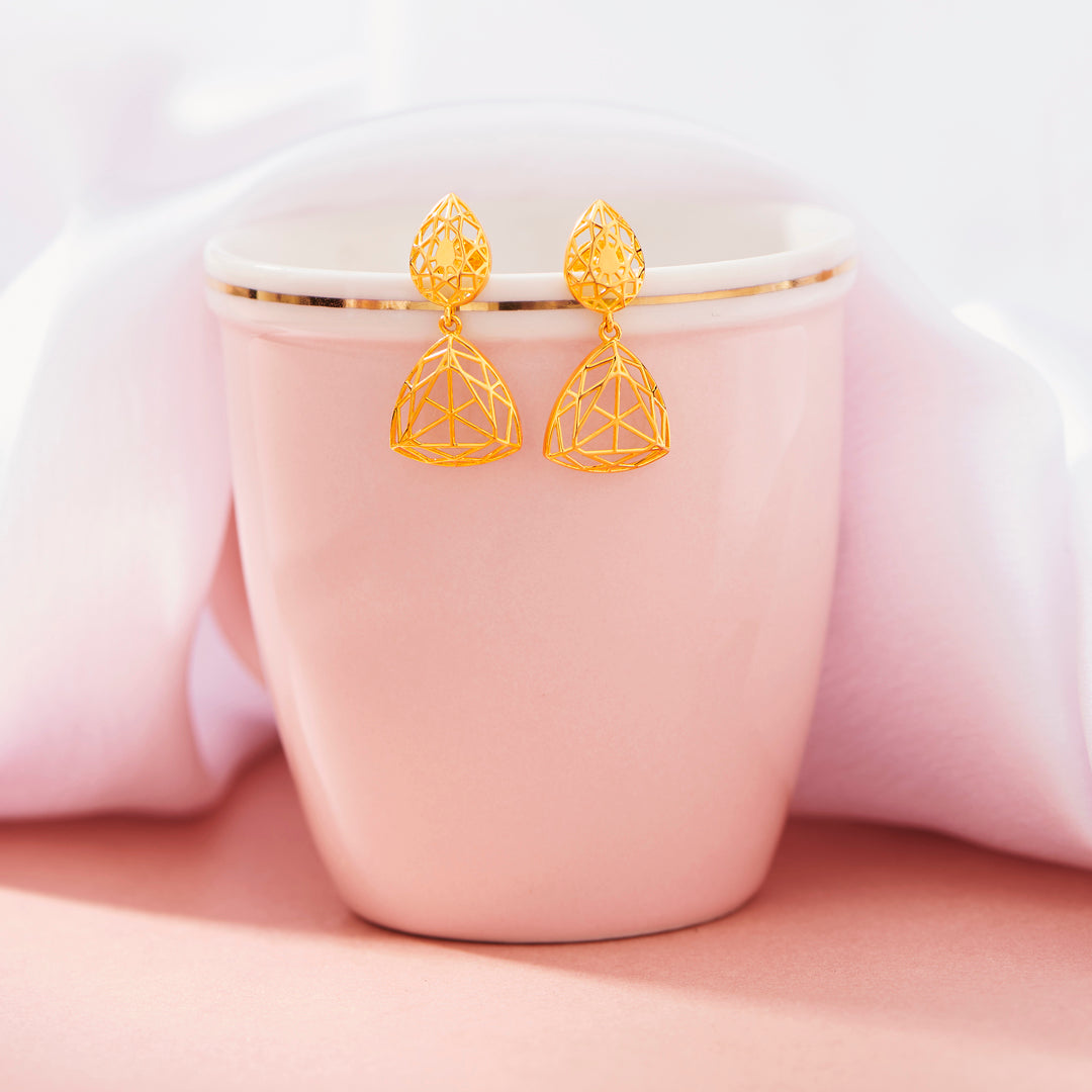 radiant cage drops & dangler gold earring